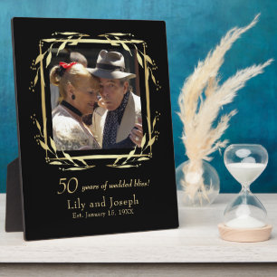 Gold & Black 50th Wedding Anniversary Couple Foto Fotoplatte