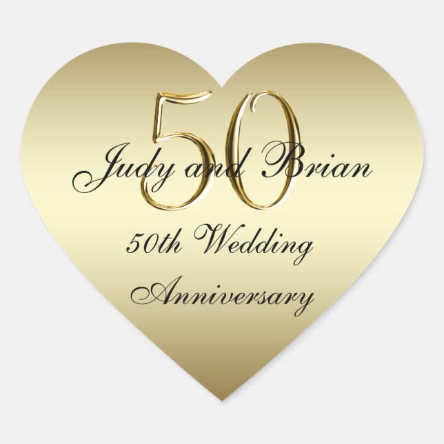 Gold Black 50th Wedding Anniversary Heart Sticker (Vorderseite)