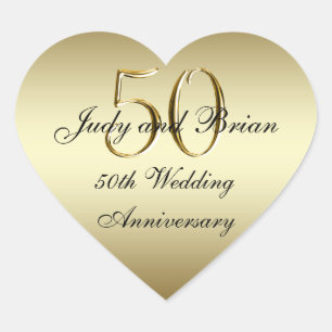 Gold Black 50th Wedding Anniversary Heart Sticker