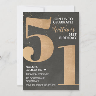 Gold Black 51. Geburtstag Einladung