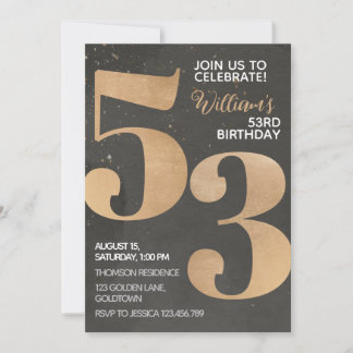 Gold Black 53. Geburtstag Einladung