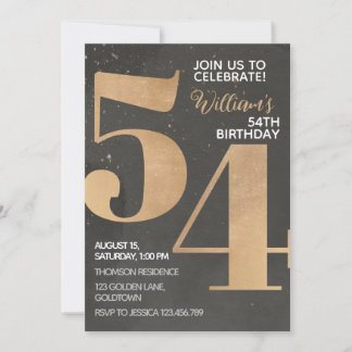 Gold Black 54. Geburtstag Einladung