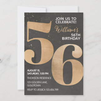 Gold Black 56. Geburtstag Einladung