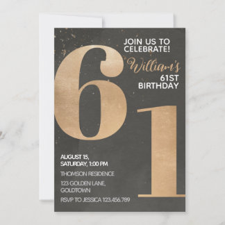 Gold Black 61. Geburtstag Einladung