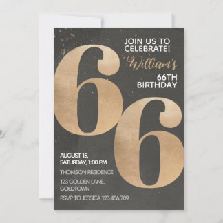 Gold Black 66. Geburtstag Einladung