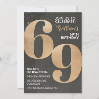 Gold Black 69. Geburtstag Einladung