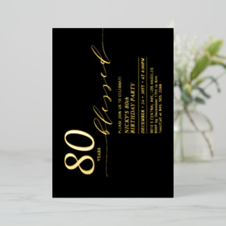 Gold & Black 80 Years Loved 80. Geburtstagsparty Folieneinladung