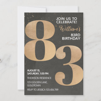 Gold Black 83. Geburtstag Einladung