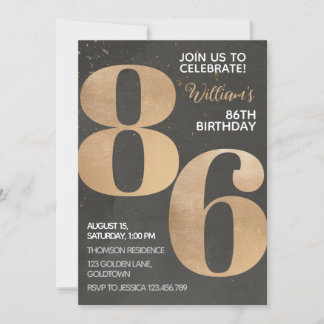 Gold Black 86. Geburtstag Einladung