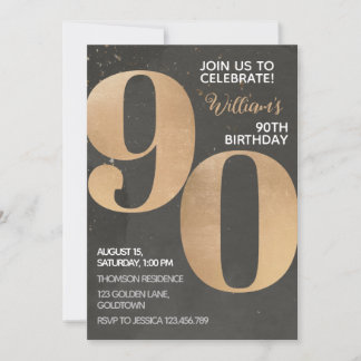Gold Black 90. Geburtstag Einladung