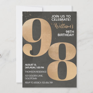 Gold Black 98. Geburtstag Einladung