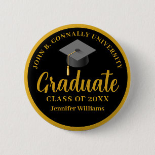 Gold Black Abschluss Personalisiert 2025 Graduate Button