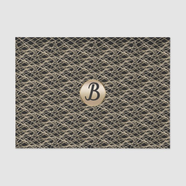 Gold Black Abstrakt Glamour Glam Monogram Party Seidenpapier (Vorderseite)
