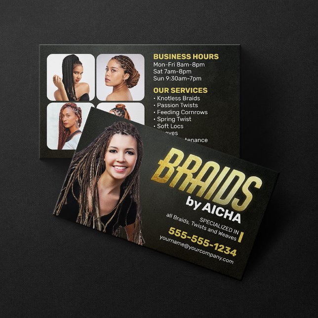 Gold Black African Braiding Salon Hair Braider Visitenkarte (Von Creator hochgeladen)