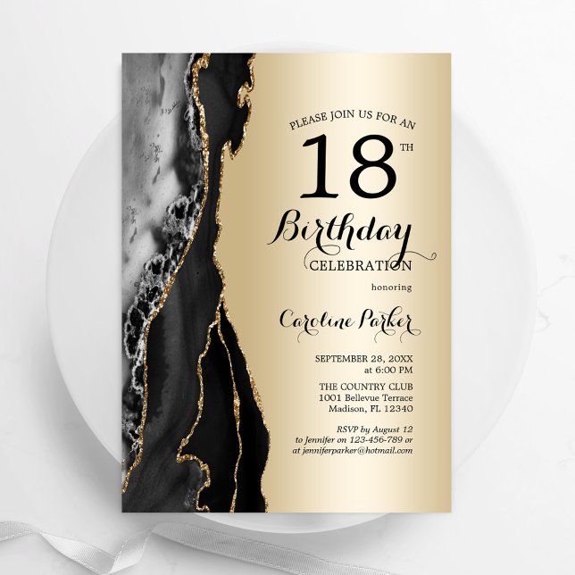 Gold Black Agate 18. Geburtstag Einladung (Von Creator hochgeladen)