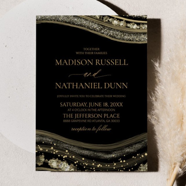 Gold Black Agate Elegant Wedding Einladung (Von Creator hochgeladen)