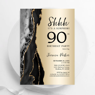 Gold Black Agate Überraschung 90. Geburtstag Einladung