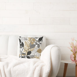 Gold, Black and Grey Leaf Vine Design Kissen
