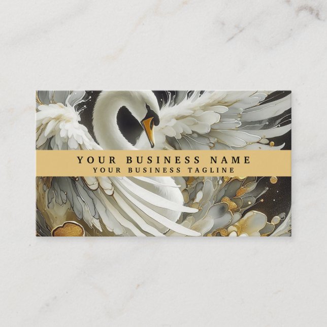 Gold Black and White Swan Business Cards Visitenkarte (Vorderseite)