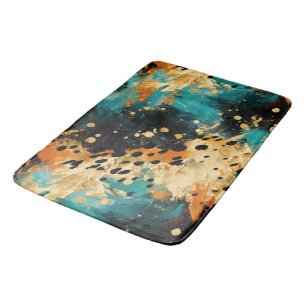 Gold Black Aqua Orange Leopard Abstrakt Badematte