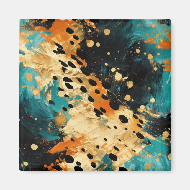 Gold Black Aqua Orange Leopard Abstrakt Magnet (Vorne)
