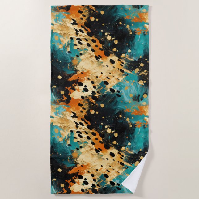 Gold Black Aqua Orange Leopard Abstrakt Strandtuch (Vorderseite)
