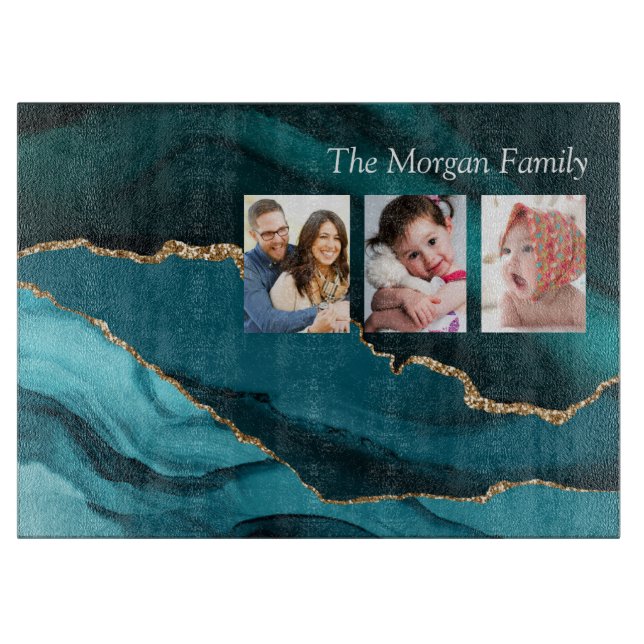 Gold Black & Aquamarin Agate, DIY Name 3 Fotos, Vs Schneidebrett (Vorderseite)