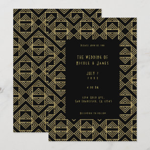 Gold & Black Art Deco Fette Retro Glam Hochzeit Einladung