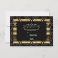 Gold Black Art Deco Gatsby 20s Style Wedding RSVP