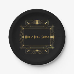 Gold & Black Art Deco Gatsby Roaring 20er Elegant Pappteller