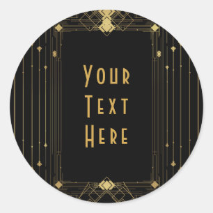 Gold & Black Art Deco Gatsby Roaring 20er Elegant Runder Aufkleber