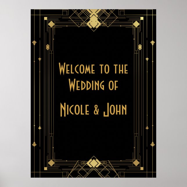 Gold & Black Art Deco Gatsby Roaring 20's Banner Poster (Vorne)