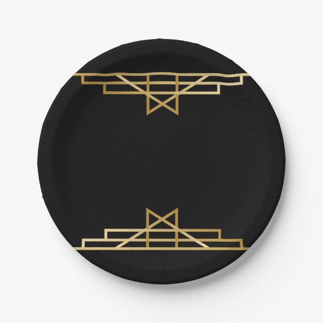 Gold & Black Art Deco, Great Gatsby Wedding Party Pappteller (Vorderseite)