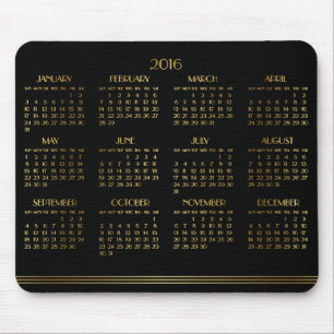 Gold Black Art Deco Jährlicher Kalender 2016 Mouse Mousepad