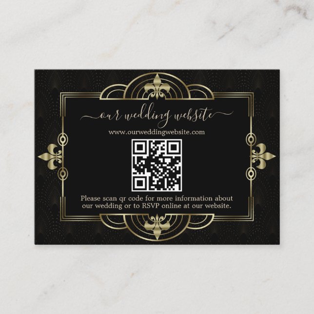 Gold Black Art Deco QR Code Hochzeit Begleitkarte (Vorderseite)