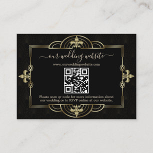 Gold Black Art Deco QR Code Hochzeit Begleitkarte