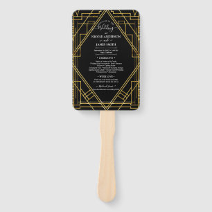 Gold & Black Art Deco Roaring 20er Hochzeitsprogra Fächer