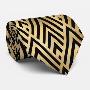 Gold black art deco tiled pattern neck tie krawatte