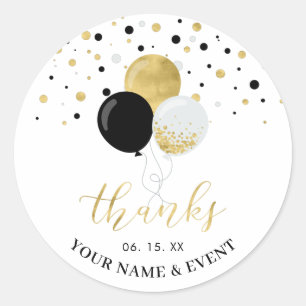 Gold & Black Ballons   Partygeschenk Danke Runder Aufkleber