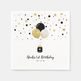Gold & Black Balloons & Confetti Kindergeburtstag Serviette