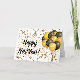 Gold Black Balloons Confetti New Year Template Feiertagskarte
