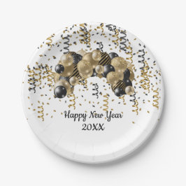 Gold Black Balloons Confetti Silvester Party Pappteller