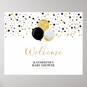 Gold & Black Balloons Moderne Babydusche Willkomme Poster