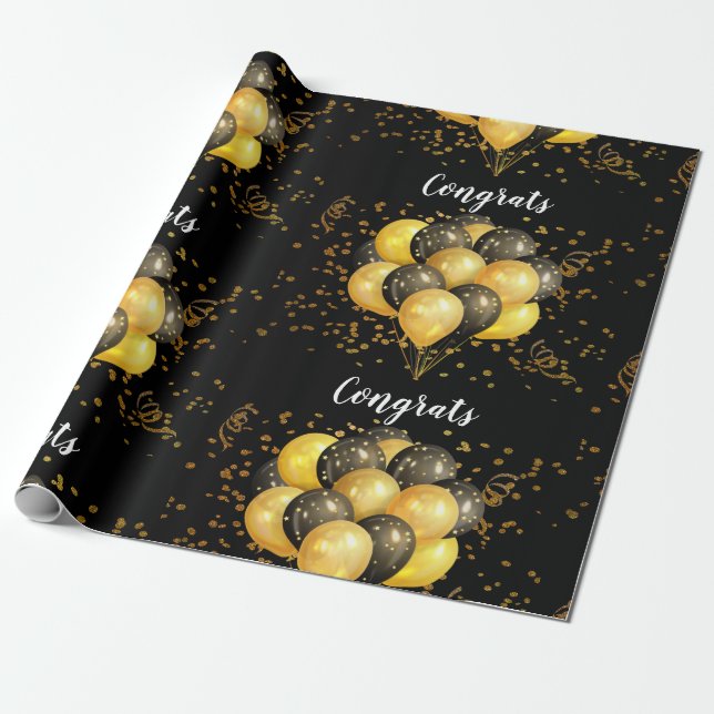 Gold Black Balloons Retirement Party Geschenkpapier (Ungerollt)