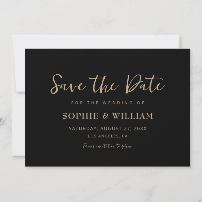 Gold & Black Beautiful Elegante Hochzeit Save The Date (Vorderseite)