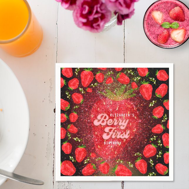 Gold Black Berry 1st Birthday Strawberry Glitzer Serviette (Von Creator hochgeladen)
