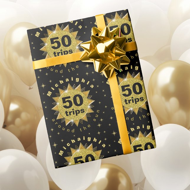 Gold Black Birthday Wrapping Paper Geschenkpapier (Von Creator hochgeladen)