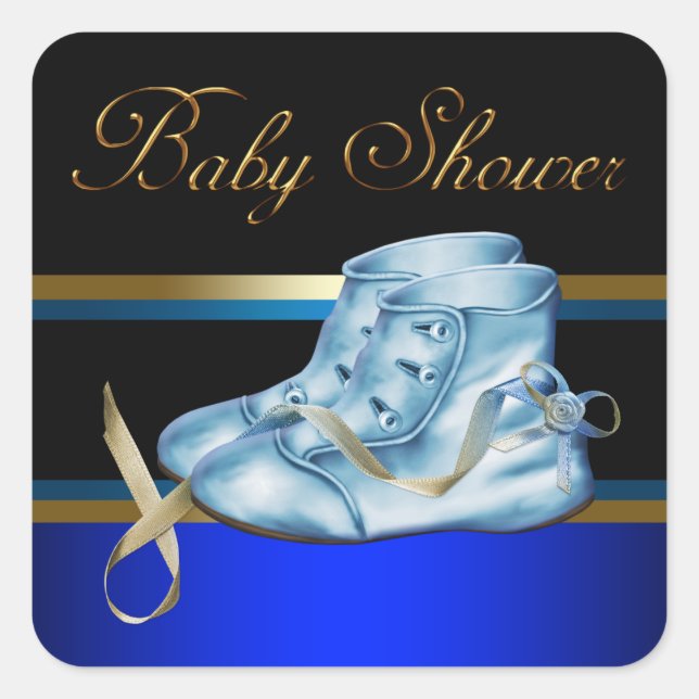 Gold Black Blue Baby Hinterns Boy Shower Stickers (Vorderseite)