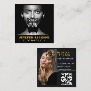 Gold Black Bold Script 2 Foto Minimaler QR Code Quadratische Visitenkarte