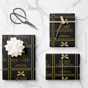 Gold & Black Bow Business Company Name Weihnachten Geschenkpapier Set